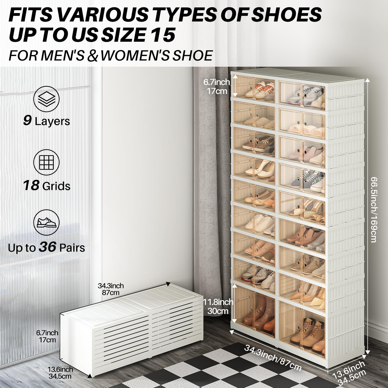 Redlife 9 Tier 36 Pairs Foldable Shoe Rack Organizer