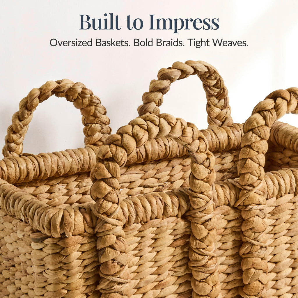Set of 3 Handwoven Water Hyacinth Storage Baskets