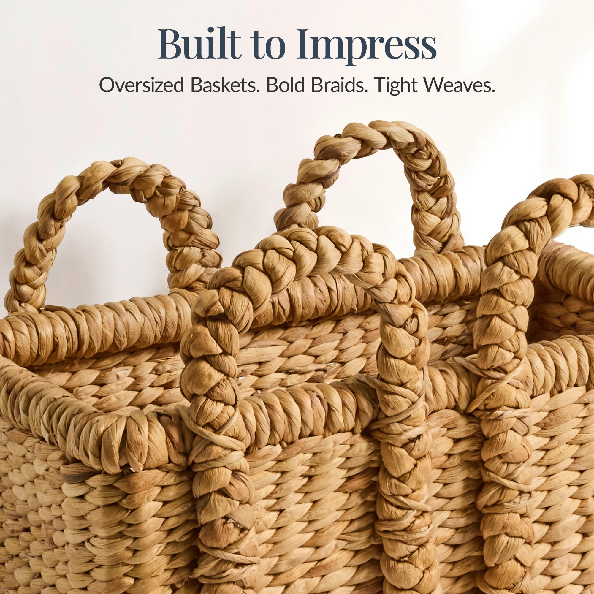 Set of 3 Handwoven Water Hyacinth Storage Baskets