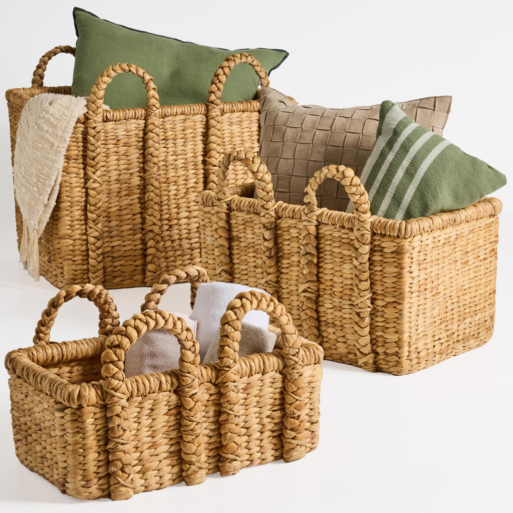 Set of 3 Handwoven Water Hyacinth Storage Baskets