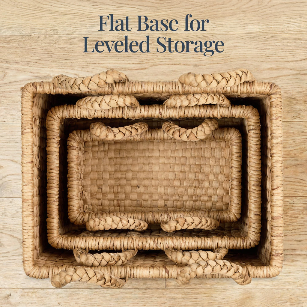 Set of 3 Handwoven Water Hyacinth Storage Baskets