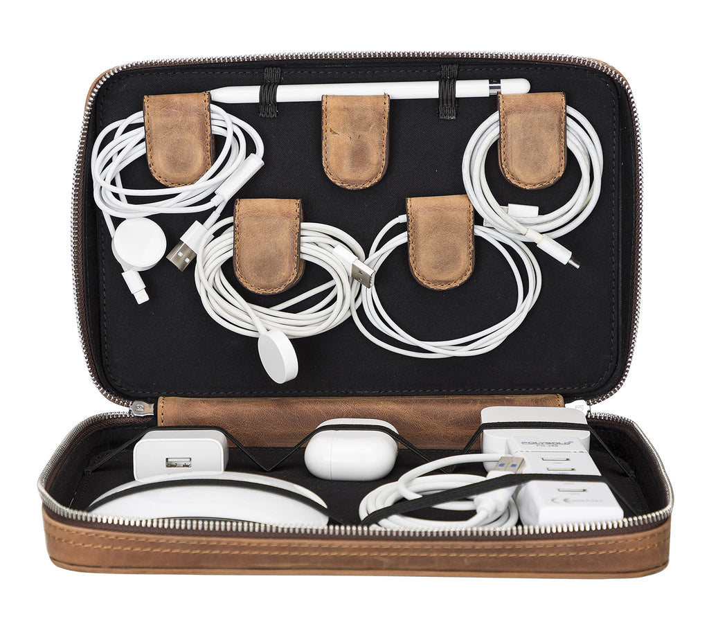 Genuine Leather Travel Cable Organizer Pouch